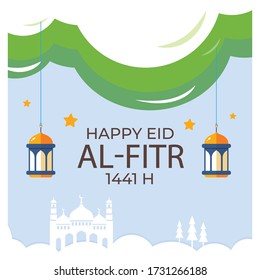Illustration of Eid Mubarak with Flat Style