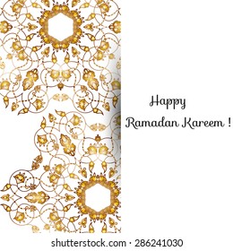 Illustration of Eid Mubarak greeting card with round ornate moroccam ornament. Objects not croped. Cliping mask used.