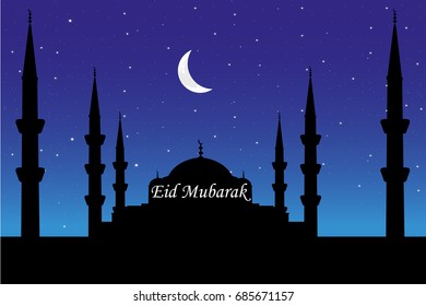 Illustration of Eid Mubarak Greeting on Mosque, Vector And Illustration Background