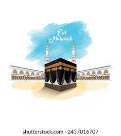 illustration of Eid Mubarak greetings for Islam religious festival Eid with freehand sketch Mecca Holy Kaaba in Mecca Saudi Arabia 