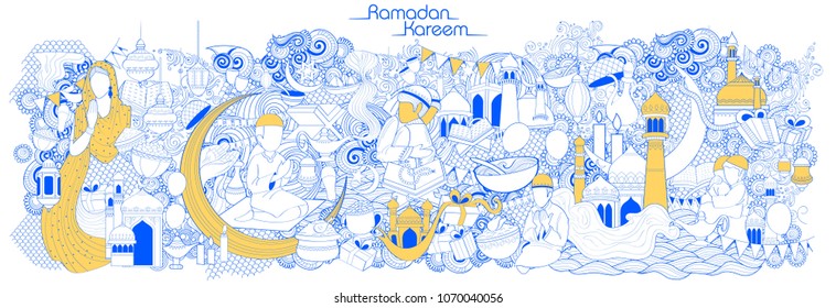 illustration of Eid Mubarak (Happy Eid) background for Islam religious festival on holy month of Ramazan