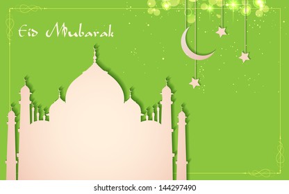 ilustración de Eid Mubarak (Happy Eid) Antecedentes con el periódico Taj Mahal