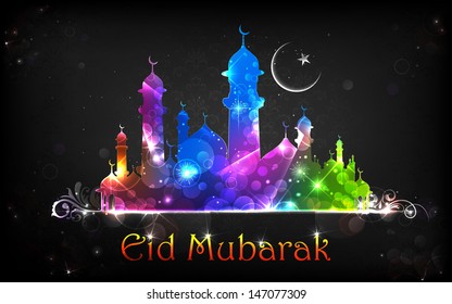 illustration of Eid Mubarak (Happy Eid) background with mosque