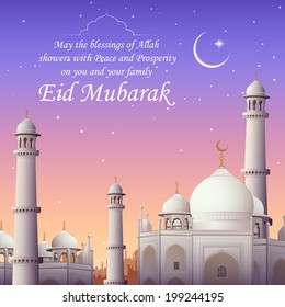 illustration of Eid Mubarak (Happy Eid) background with mosque