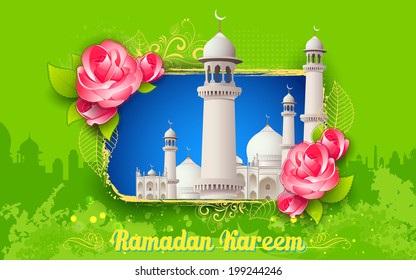 illustration of Eid Mubarak (Happy Eid) background with mosque