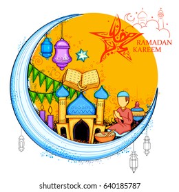 illustration of Eid Mubarak (Happy Eid) background for Islam religious festival on holy month of Ramazan