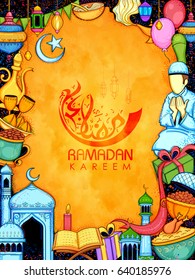 illustration of Eid Mubarak (Happy Eid) background for Islam religious festival on holy month of Ramazan