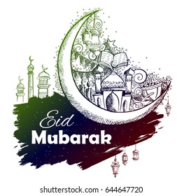 illustration of Eid Mubarak (Happy Eid) background for Islam religious festival on holy month of Ramazan