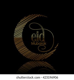 Illustration of Eid Mubarak with intricate Arabic calligraphy for the celebration of Muslim community festival.