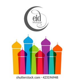 Illustration of Eid Mubarak with intricate Arabic tombs for the celebration of Muslim community festival.
