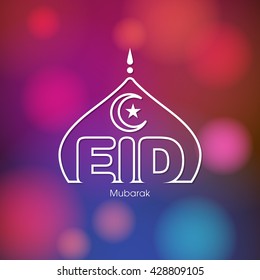Illustration of Eid Mubarak with intricate Arabic tomb for the celebration of Muslim community festival.