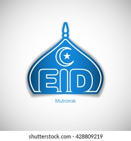 Illustration of Eid Mubarak with intricate Arabic tomb for the celebration of Muslim community festival.