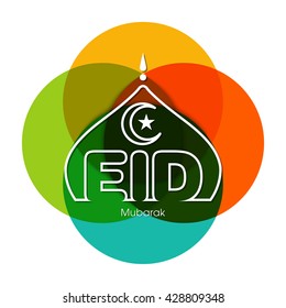 Illustration of Eid Mubarak with intricate Arabic tomb for the celebration of Muslim community festival.