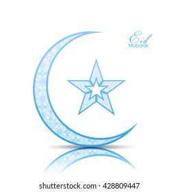 Illustration of Eid Mubarak with intricate Arabic star and moon for the celebration of Muslim community festival.