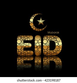 Illustration of Eid Mubarak with intricate calligraphy and moon for the celebration of Muslim community festival.
