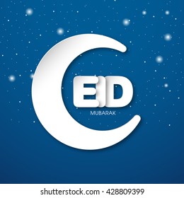 Illustration of Eid Mubarak with intricate calligraphy and moon for the celebration of Muslim community festival.