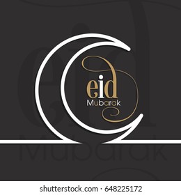 Illustration of Eid Mubarak with intricate calligraphy and moon for the celebration of Muslim community festival.