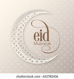 Illustration of Eid Mubarak with intricate calligraphy and moon for the celebration of Muslim community festival.