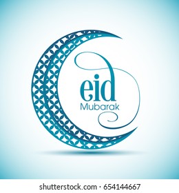 Illustration of Eid Mubarak with intricate calligraphy and moon for the celebration of Muslim community festival.