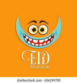 Illustration of Eid Mubarak with intricate calligraphy and moon for the celebration of Muslim community festival.