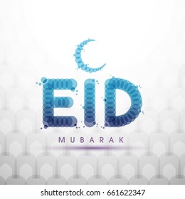 Illustration of Eid Mubarak with intricate calligraphy and moon for the celebration of Muslim community festival.