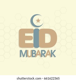 Illustration of Eid Mubarak with intricate calligraphy and moon for the celebration of Muslim community festival.