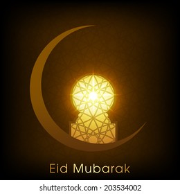 illustration of Eid Mubarak with intricate moon design.