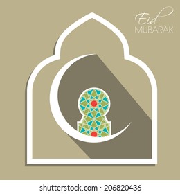 illustration of Eid Mubarak with intricate moon design.