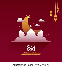Illustration of Eid Mubarak Month Celebration. with Eid al Adha typography in the Eid Mubarak Identity Logo Template and Concept Vector Logo