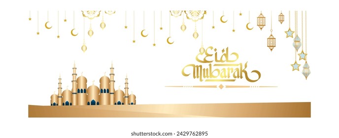 illustration of eid mubarak with muslim style, ramadan illustration design