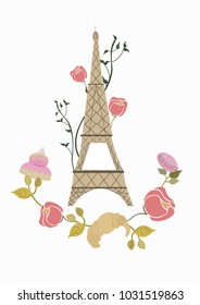 Illustration of the Eiffel Tower and floral patterns