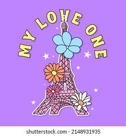 ILUSTRACIÓN DE UNA TORRE EIFFEL CON FLORES, VECTOR DE IMPRESIÓN DE LEMA