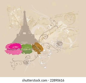 Illustration of the Eiffel Tower and macaroons