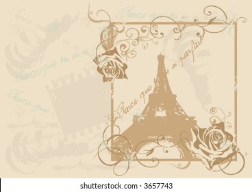 Illustration of the Eiffel tower and roses