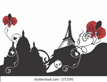 Illustration of the Eiffel tower and the Sacre-Coeur