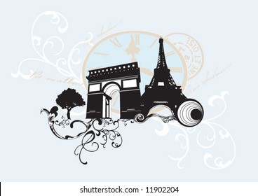 Illustration of the Eiffel tower and the Triumphal Arch