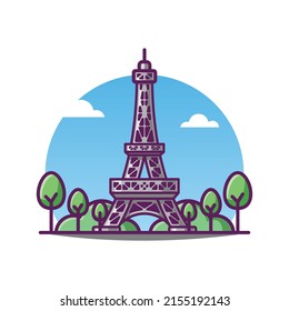 Illustration Of Eiffel Tower Vector Cartoon France Famous Landmark Historical Building.