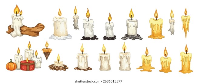  illustration of eight carved Halloween pumpkins with various expressions surrounding a central wreath with the text "Happy Halloween Events." Perfect for festive and spooky holiday designs.
