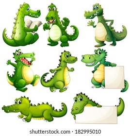 Ilustración de los ocho cocodrilos aterradores sobre un fondo blanco