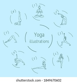 Illustration Eight Yoga Poses Represents Flexibility Stock Vector ...