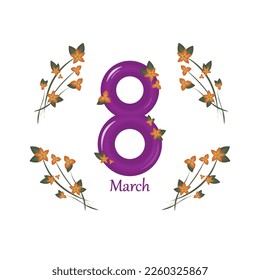 illustration for the eighth of March. Flowers and figure eight