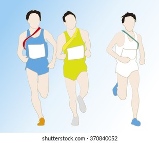 Illustration of Ekiden - The relay runners hand over their sash to the next runner.