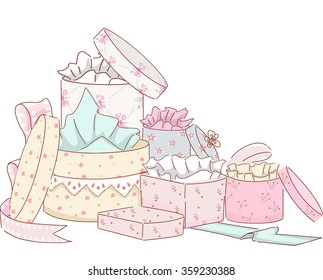 Illustration of Elaborately Designed Gift Boxes