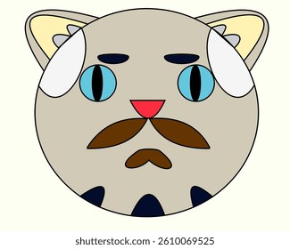 illustration of elder cat face with brown mustache