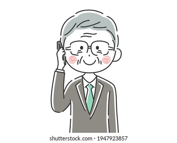 Illustration of an elderly businessman making a phone call.