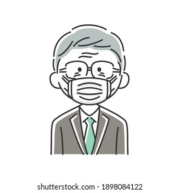 Illustration of an elderly businessman wearing a mask.