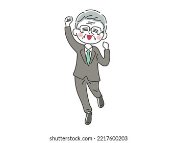 An illustration of an elderly businessman who is happy to do a guts pose.