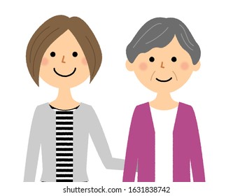Illustration of elderly and caregiver.