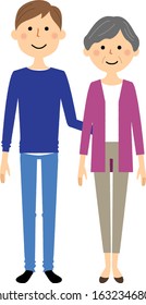 Illustration of elderly and caregiver.
