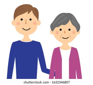 Illustration of elderly and caregiver.